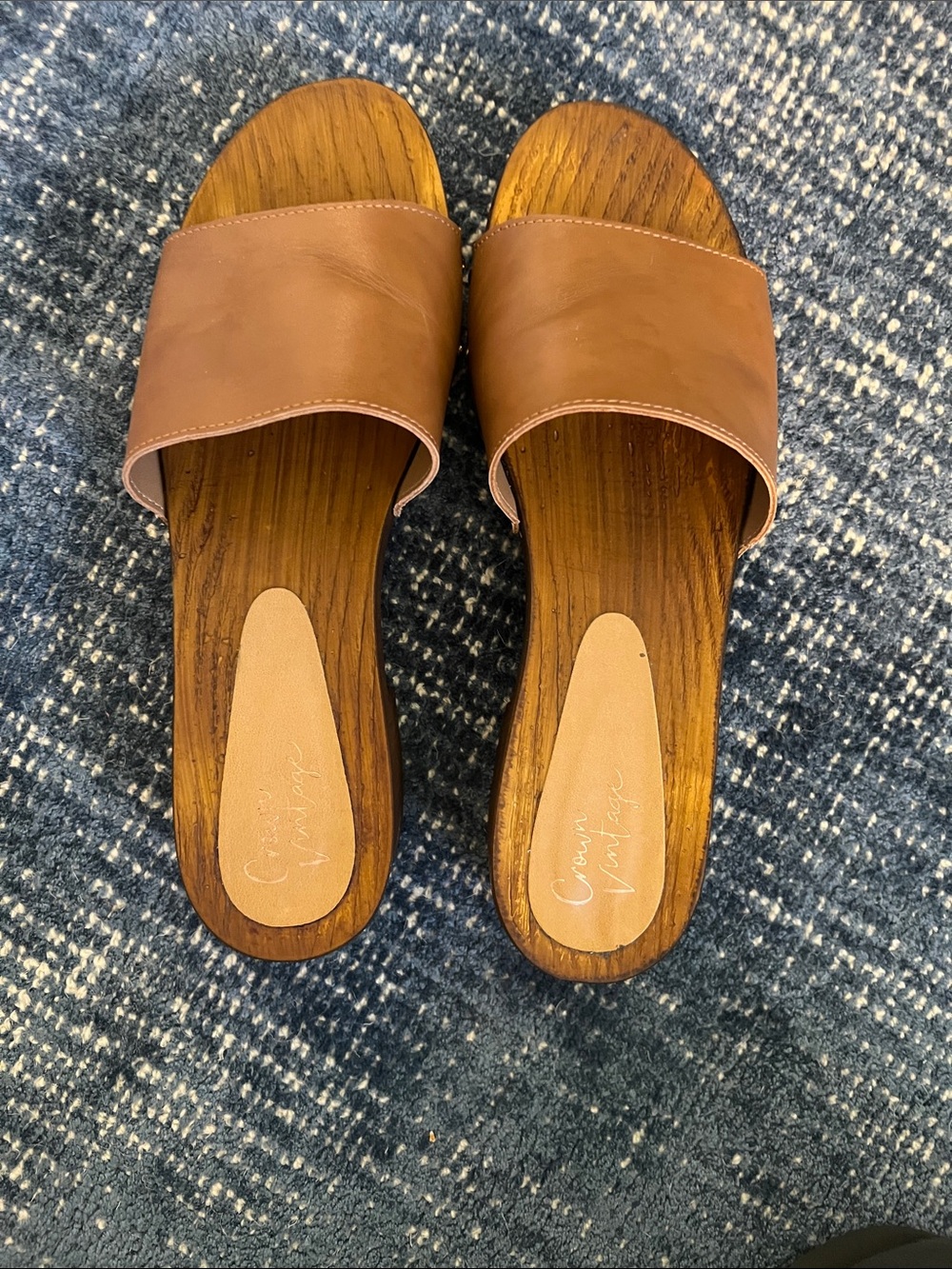 Crown Vintage Tan Leather Slide Mules